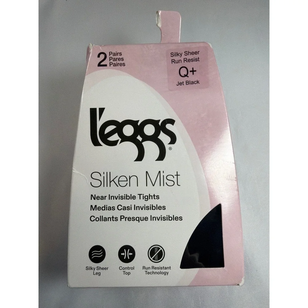 L'eggs Silken Mist Near Invisible Tights Women Q+ Jet Black 2 Pairs Control Top